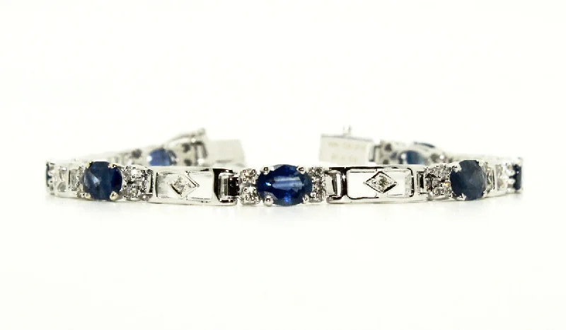 Simple Bracelets for Casual Wear-BLUE SAPPHIRE AND DIAMOND PARALLEL BRACELET AD NO.1240