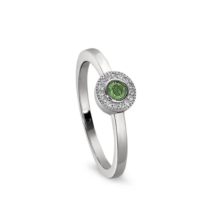 Two-Tone Engagement Rings-Platinum Finish Sterling Silver Micropave Round Simulated Peridot Ring with Simulated Diamonds Size 4