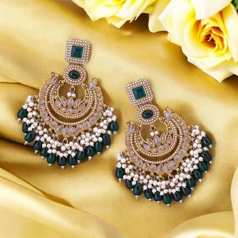 Elegant Crystal Earrings-Emerald Aafsha Chandbalis