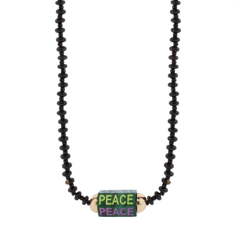 High Fashion Necklaces-Enameled "Peace" Malachite Hexagon Beaded Necklace