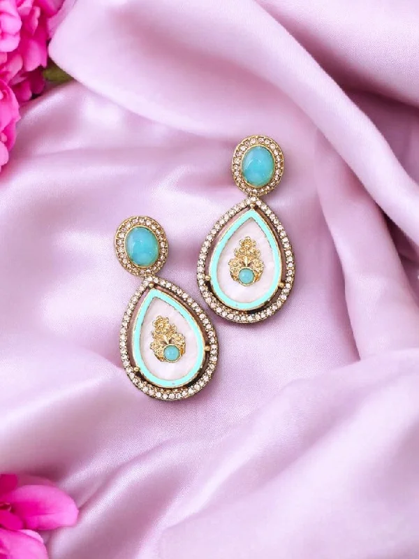 Geometric Gemstone Earrings-Turquoise Pritika Danglers