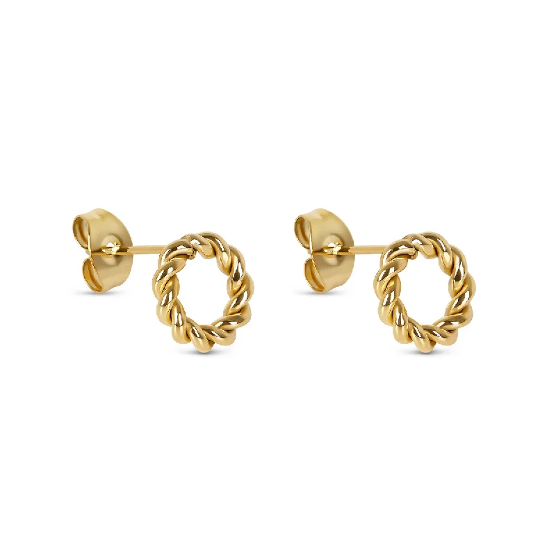 Trendy Drop Hoop Earrings-Dainty Rope Stud Earrings - Gold