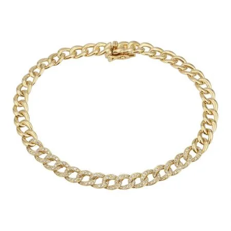 Classic Cuff Bracelets for Men-14k Yellow Gold Diamond Cuban Link Bracelet