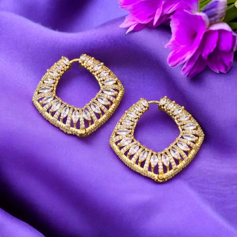 Crystal Hoop Drop Earrings-Golden Marsee Zirconia Studs