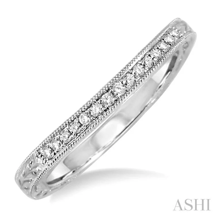 Custom Wedding Rings with Birthstone Inlays-1/10 Ctw Round Cut Diamond Matching Wedding Band in 14K White Gold