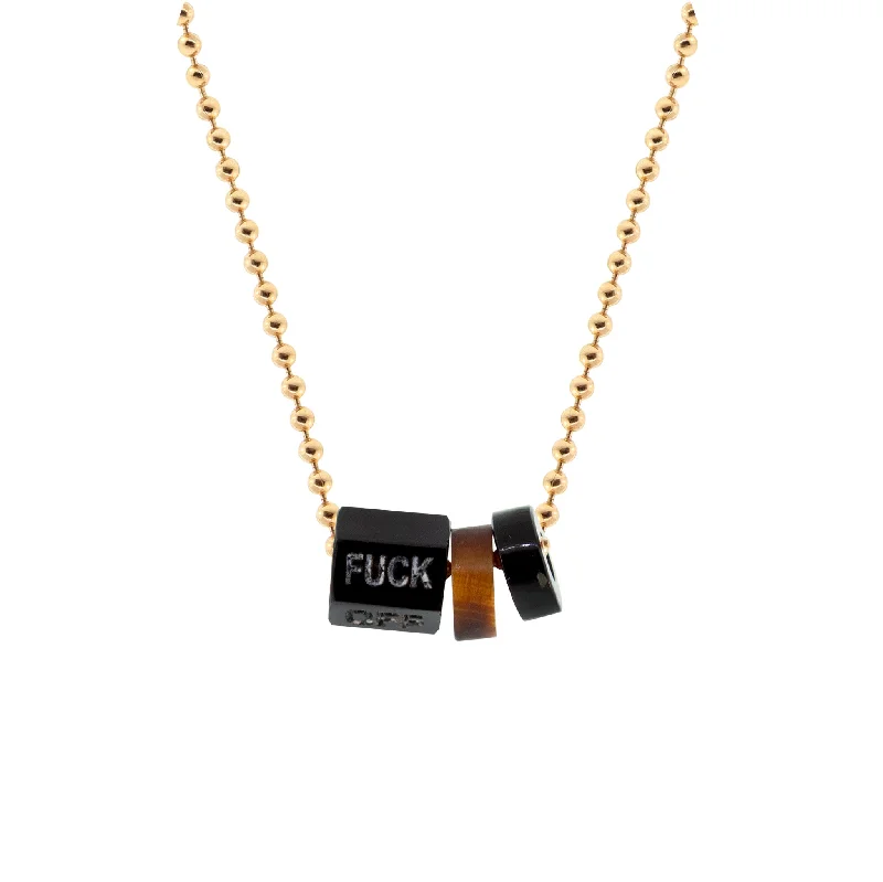 Cross Necklaces-Carved Onyx "FUCK" Gemstone On Gold Ball Chain Necklace