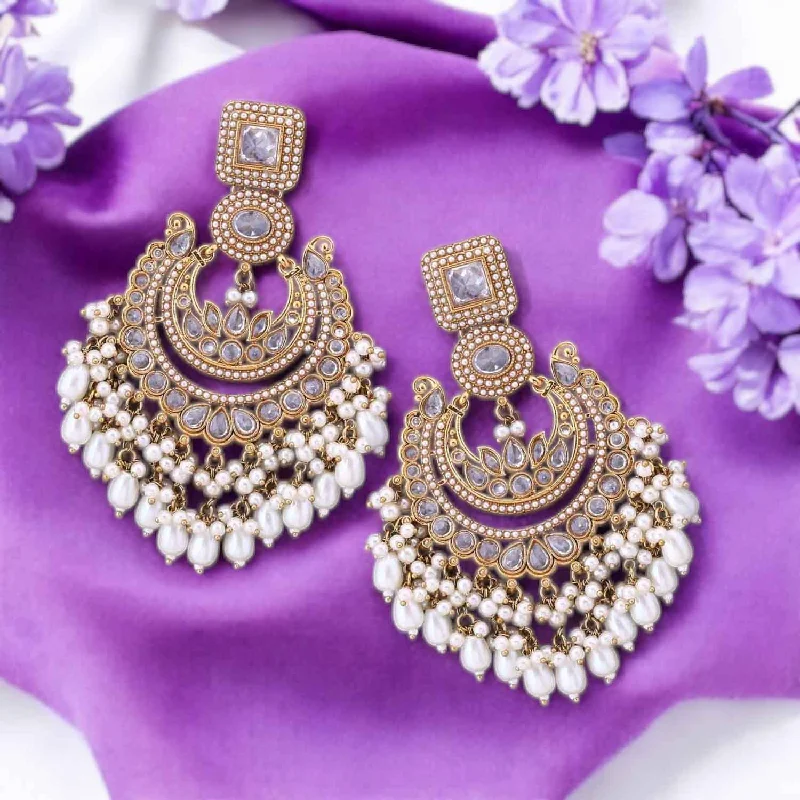 Simple Gold Earrings-Ivory Aafsha Chandbalis