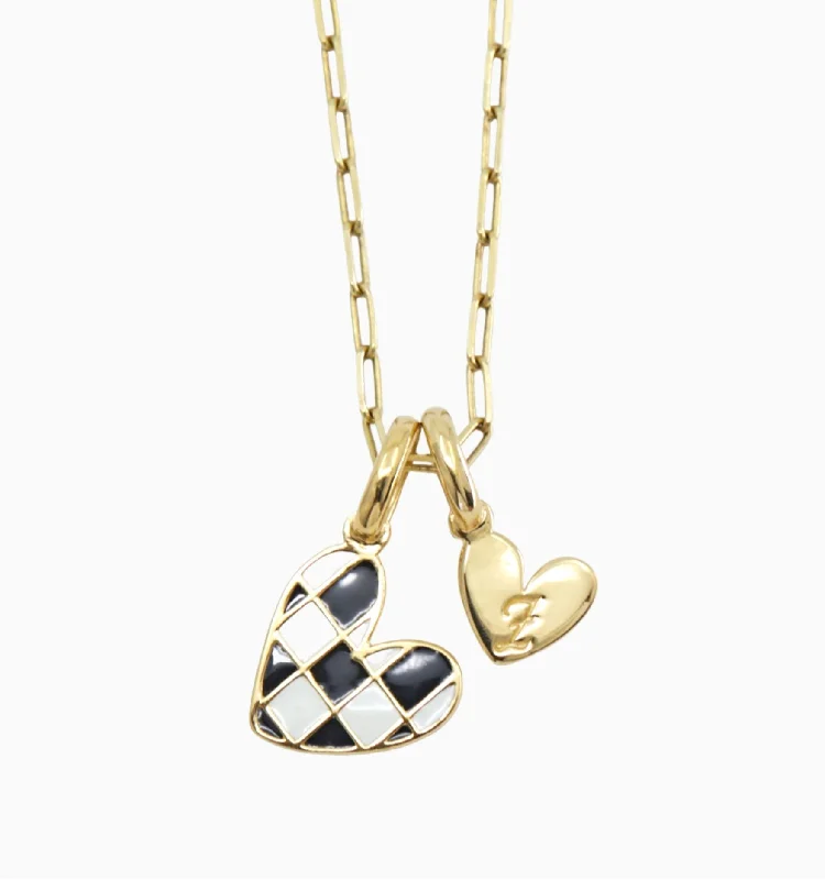 Talisman Necklaces-Checker Heart Initial Necklace