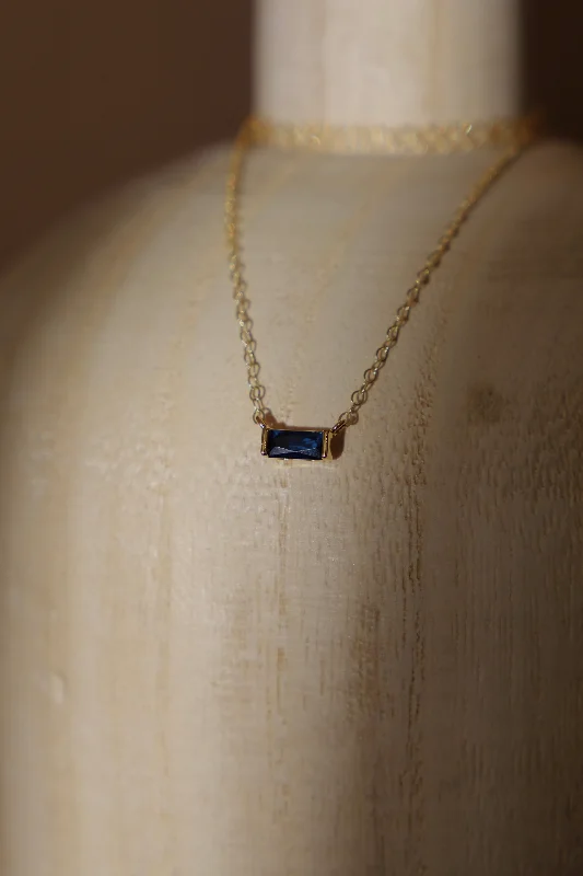 Personalized Pendant Necklaces-FLOATING SAPPHIRE CZ BAGUETTE NECKLACE