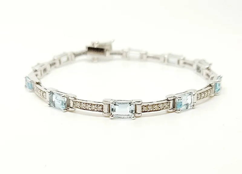 Custom Name Bracelets for Women-AQUAMARINE & DIAMOND HOT-CAKE BRACELET AD NO: 2752