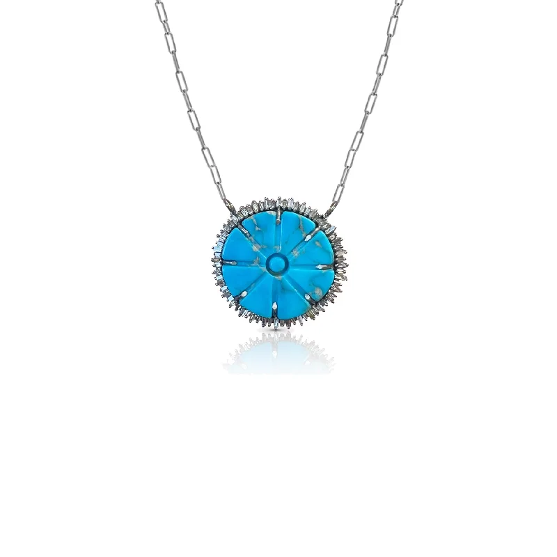 Statement Pendant Necklaces-Turquoise Flower Baguette Necklace