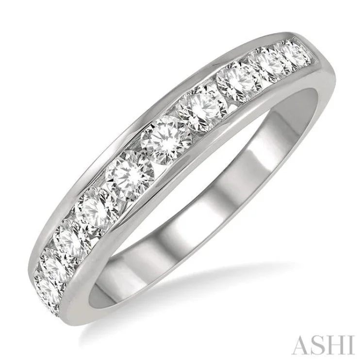 Fashion Diamond Engagement Rings-3/4 ctw Channel Set 11 Stone Round Cut Diamond Wedding Band in 14K White Gold