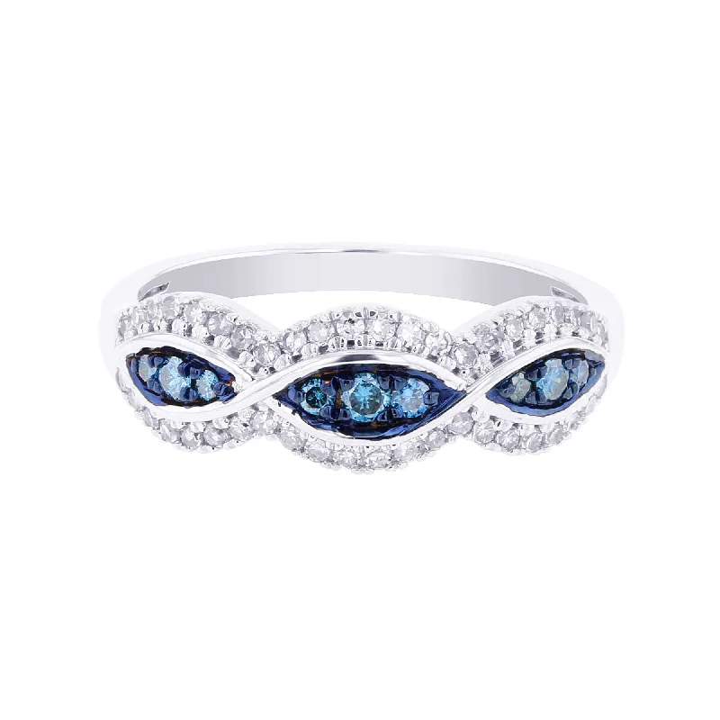 Personalized Engagement Ring Styles-Silver Sky Blue & White Eyelet Diamond Ring