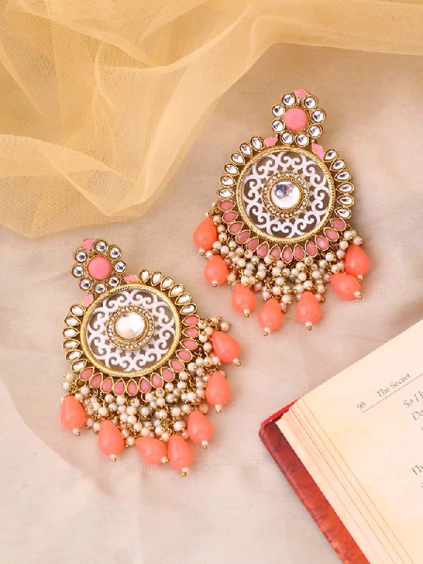 Geometric Drop Earrings-Coral Miraya Chandbalis