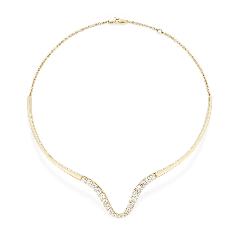 Engraved Necklaces-CLARA CURVED COLLAR (Partial Diamond)