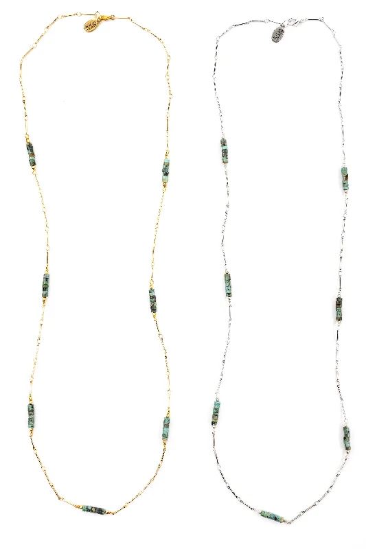 Custom Text Necklaces-Boxcar Gemstone and Bar Chain Long Necklace