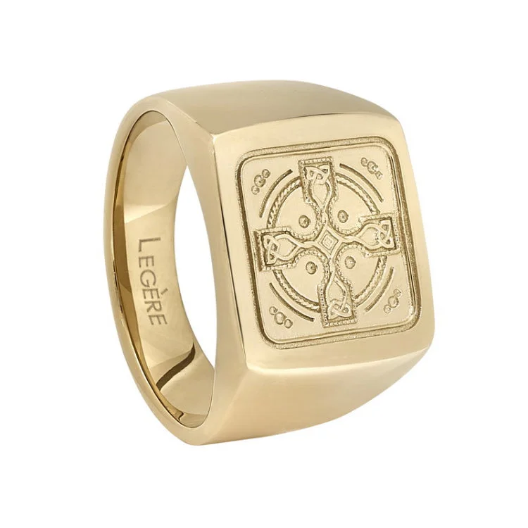 Unique Vintage Rings-Gold IP Finish Stainless Steel Ring  with Cross Design