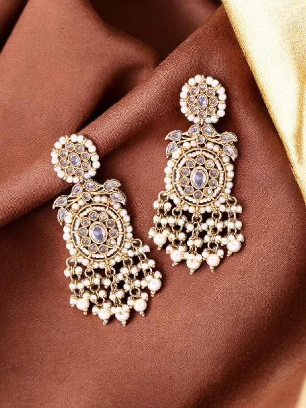 Modern Silver Earrings-Ivory Shivaka Chandbalis