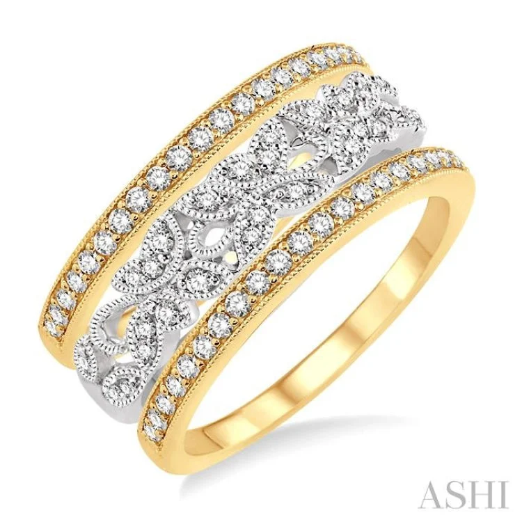 Men’s Personalized Rings-1/2 Ctw Round Cut Diamond Triple Band Set in 14K White and Yellow Gold