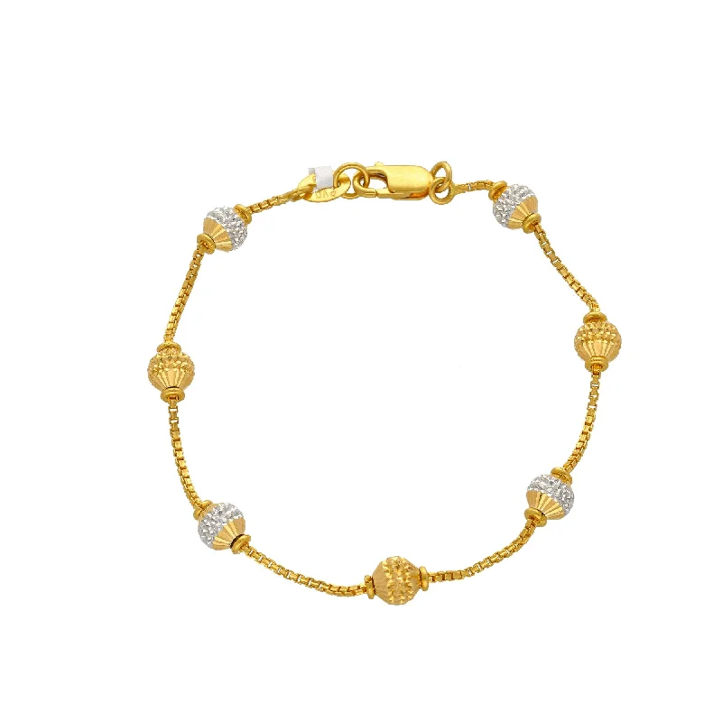 Multi-layered Bracelets for Women-22K Multi Tone Gold Bracelet W/ Boxlink Chain & Accent Spindle Beads