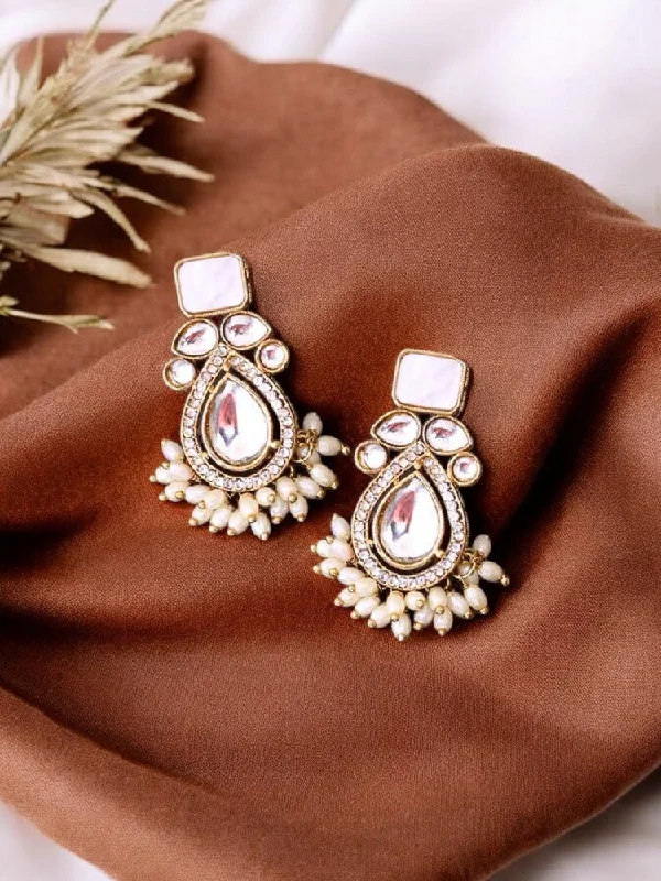 Stylish Pearl Drop Earrings-Ivory Nalini Danglers