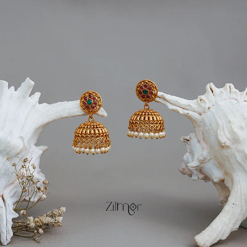 Custom Gold Drop Earrings-PP101976 -Ad Stone Pearl Hanging Jumkha Earrings