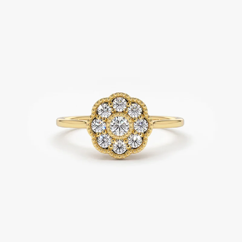 Personalized Wedding Ring Designs-14K Gold Floral Diamond Ring