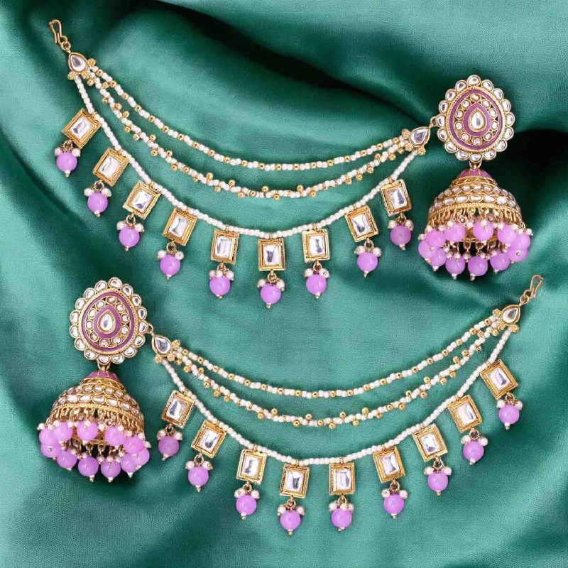 Sparkling Gold Earrings-Purple Sriti Sahara Jhumkis