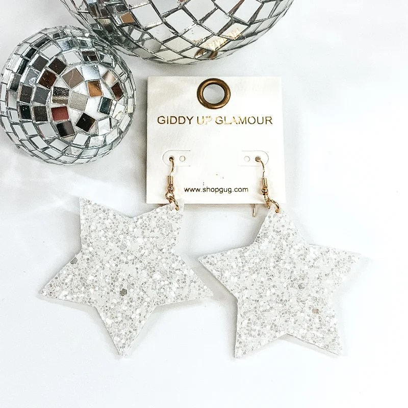 Stylish Drop Earrings for Women-Glitter Star Earrings in White