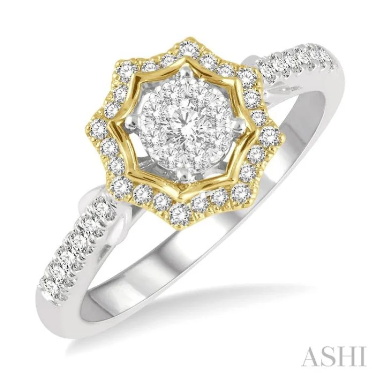 Men’s Custom Promise Rings with Engraving-1/3 ctw Star Shape Lovebright Round Cut Diamond Ring in 14K White and Yellow Gold