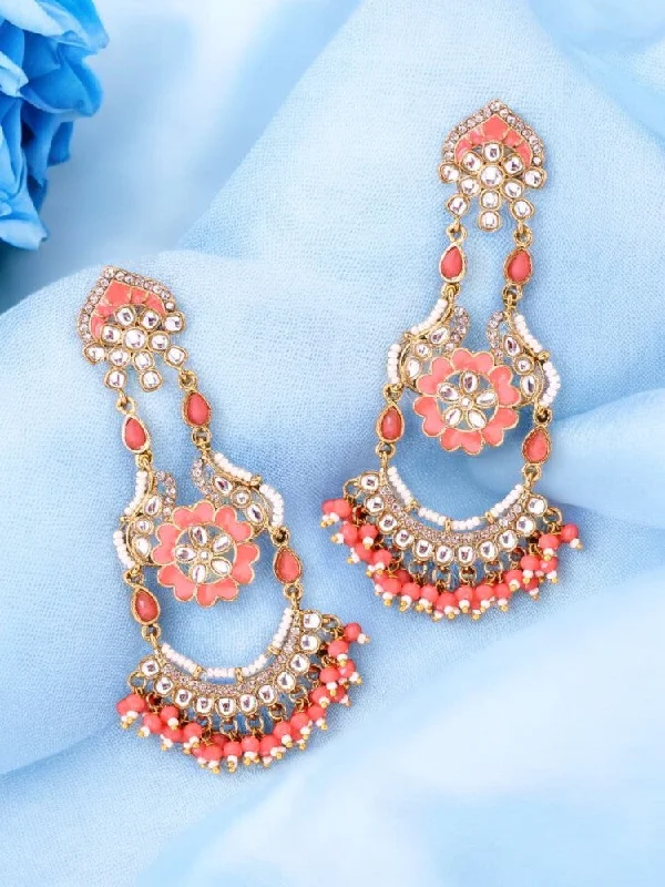 Gemstone Hoop Earrings-Coral Dia Chandbalis