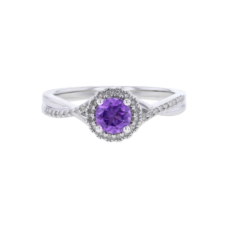 Custom Women’s Wedding Bands-Silver Sweet Treat Amethyst & Diamond Ring