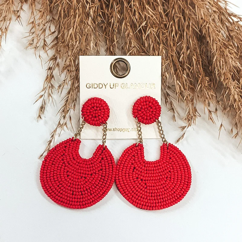 Classic Drop Earrings-Mini Pure Perfection Seed Bead 2 Tiered Drop Earrings in Red