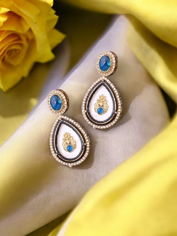 Sparkling Crystal Earrings for Women-Blue Pritika Danglers