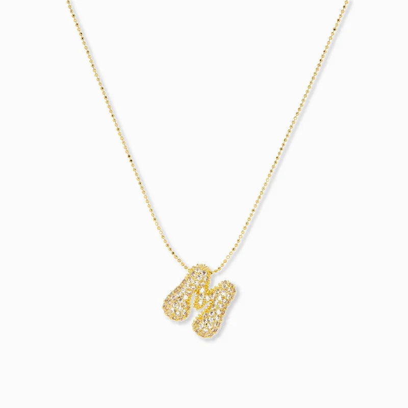 Talisman Necklaces-adjustable pull chain necklace with pave bubble initial