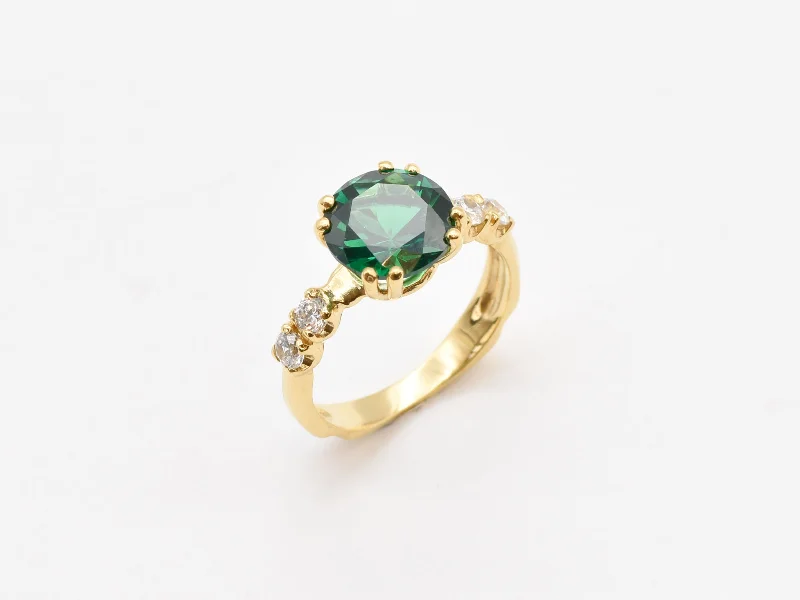 Birthstone Engagement Rings for Men-Gold Emerald Ring - Green Round Ring - VIntage Engagement Ring