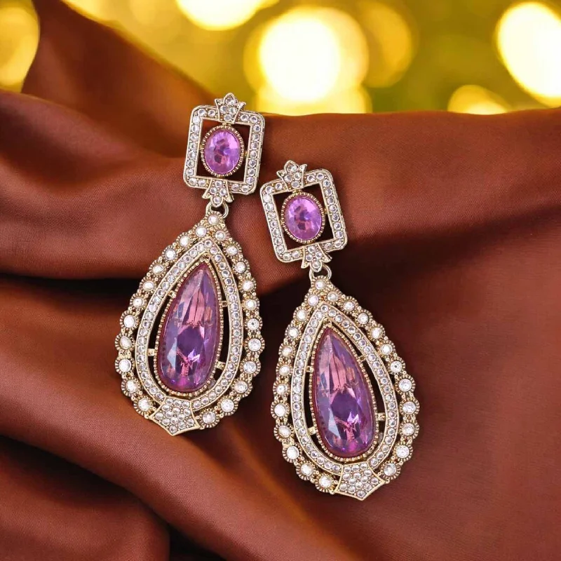 Trendy Gold Earrings-Purple Rinaya Danglers