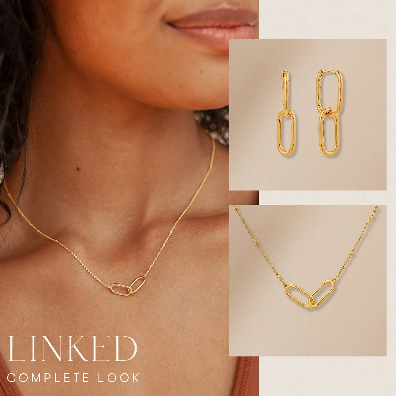 Simple Gold Hoop Earrings-Linked Necklace & Earrings Set