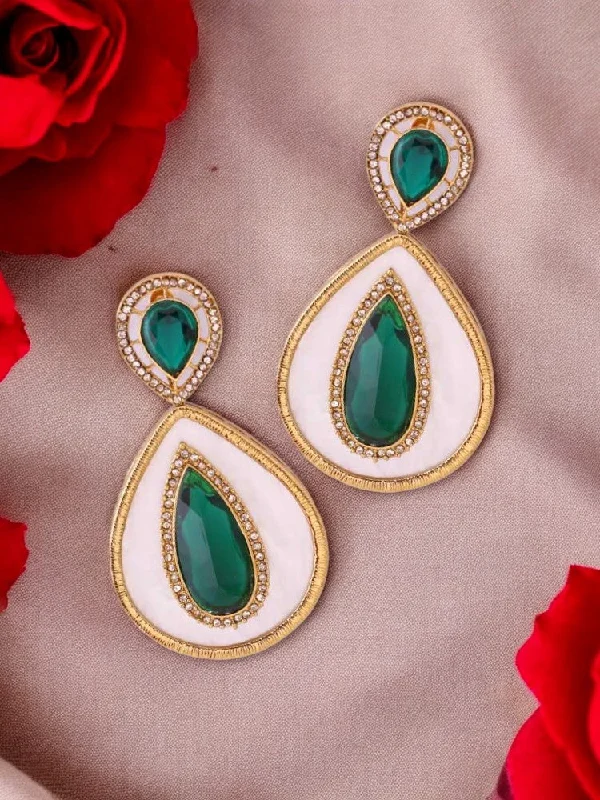 Sparkling Gemstone Earrings-Emerald Brishti Danglers