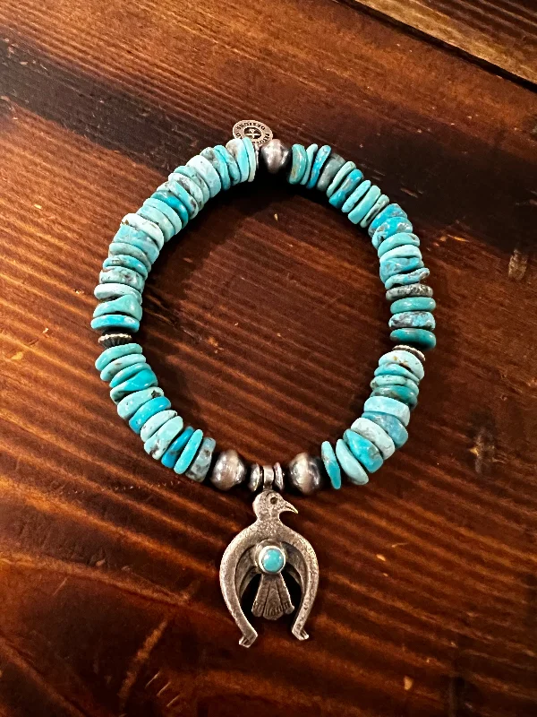 Adjustable Beaded Bracelets for Teens-Peyote Bird X Double D Ranch Turquoise Chunk Bracelet