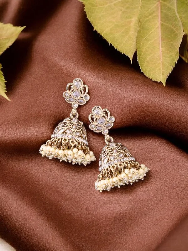 Luxury Gemstone Earrings-Ivory Aranyika Jhumkis