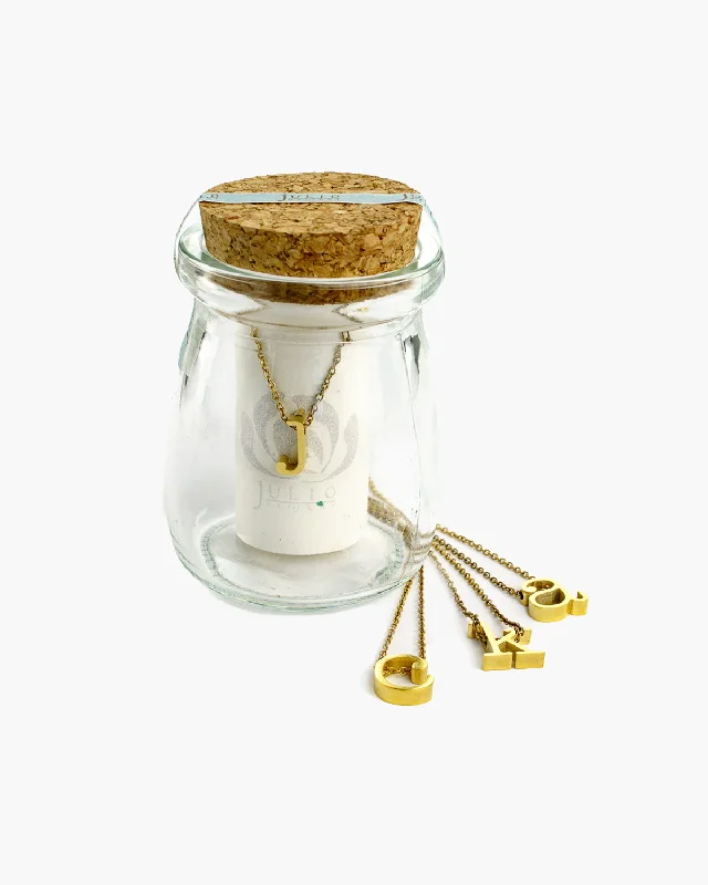 Bohemian Necklaces-Spice Gold initial Necklace in a Jar