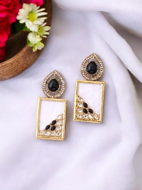 Modern Crystal Drop Earrings-Jet Jisha Danglers