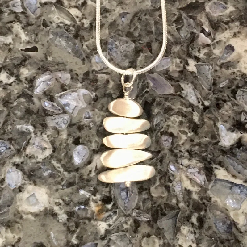 Custom Picture Necklaces-Stacked Brushed Sterling Silver Stones Pendant Necklace