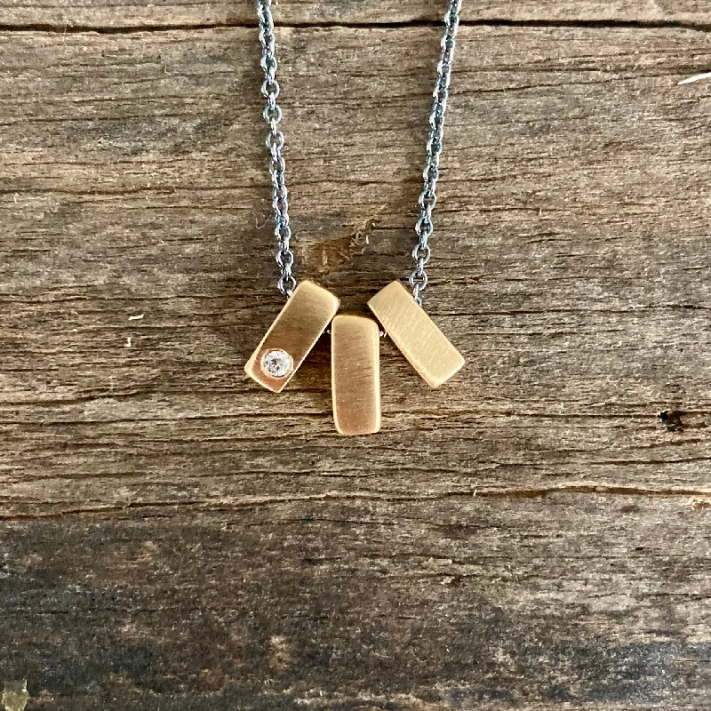 Citrine Necklaces-14K Bars with Diamond Oxidized Sterling Silver Necklace