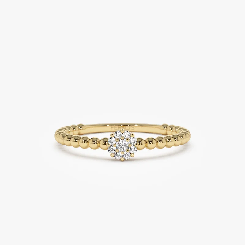 Women’s Vintage Wedding Bands-14K Gold Beaded Floral Diamond Ring