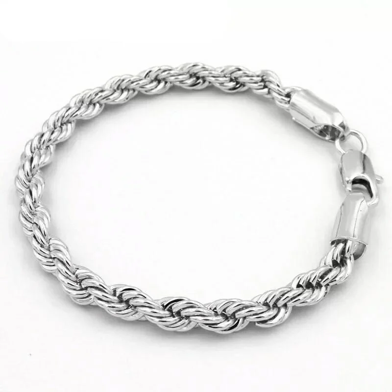 Casual Bracelets for Everyday Wear-Stainless Steel 4mm  Rope Chain  Bracelet