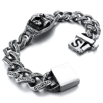 Custom Wire Bracelets for Men-Engraved Skull Bracelet