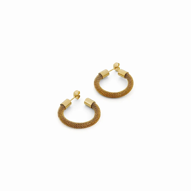 Classic Silver Earrings-Mesh Hoop Earrings - Gold