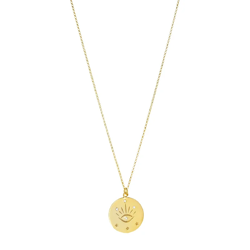 Custom Birthstone Necklaces-gold plated evil eye medallion necklace